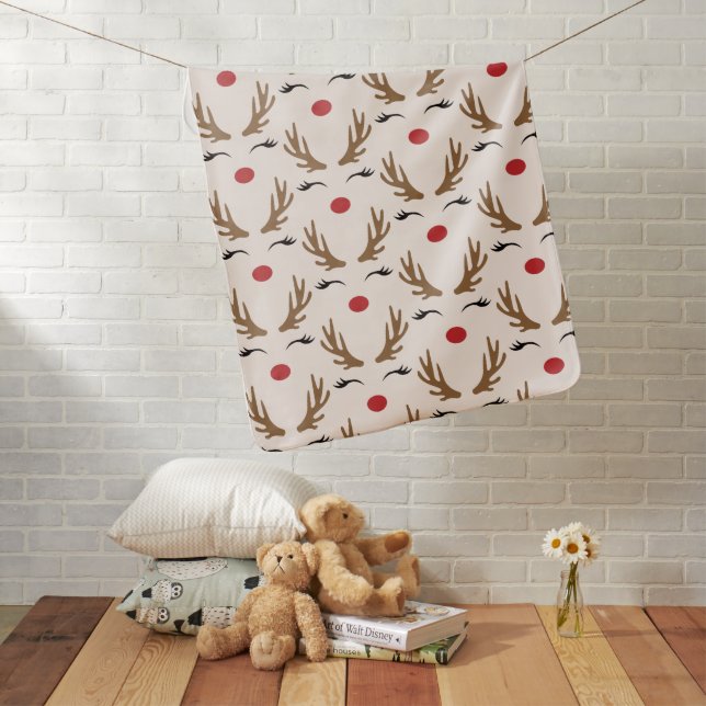 Pink Cute Simple Christmas Reindeer Face Pattern Baby Blanket (In Situ)