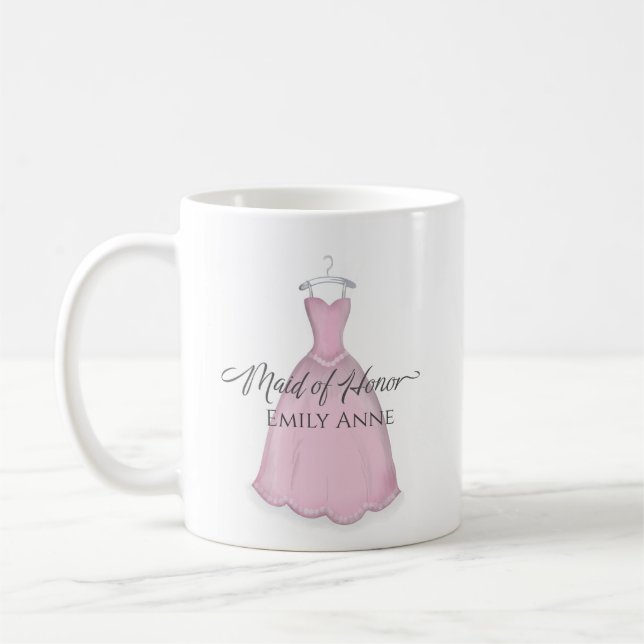 Pink Cute Simple Maid Of Honor Bridesmaid Custom Coffee Mug (Left)