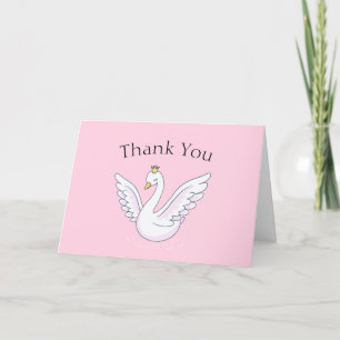 Pink Cute Simple Sweet Princess Swan Baby Shower  Letterpress Thank You Card