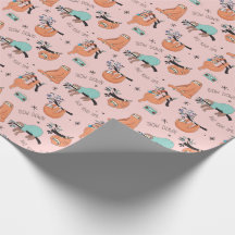 Pink Cute Sloth Wrapping Paper