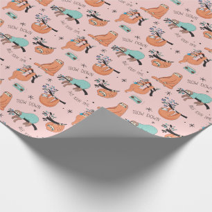 Pink Cute Sloth Wrapping Paper