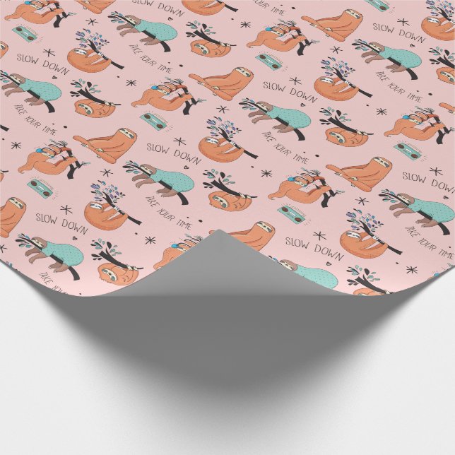 Pink Cute Sloth Wrapping Paper (Corner)