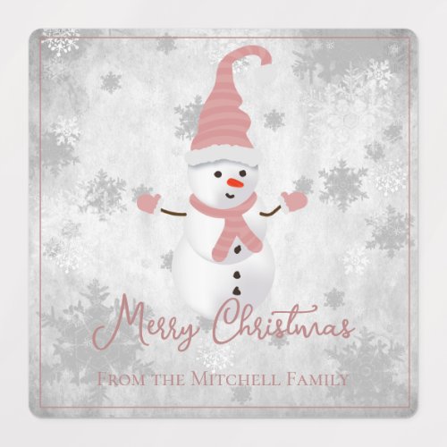 Pink Cute Snowman Holiday Baking Labels