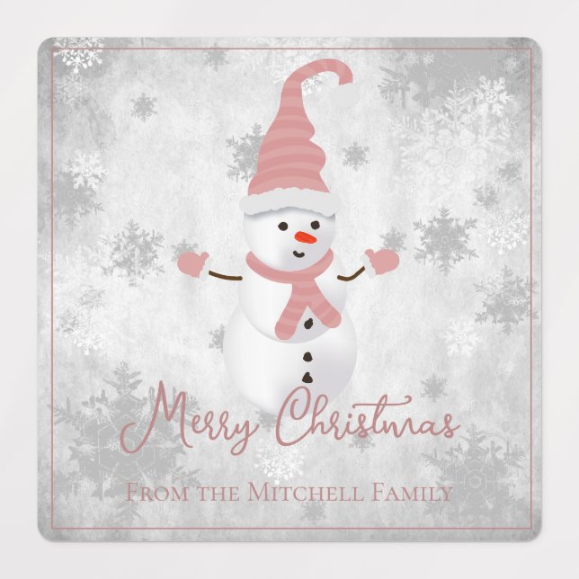 Pink Cute Snowman Holiday Baking Labels (Design 1)