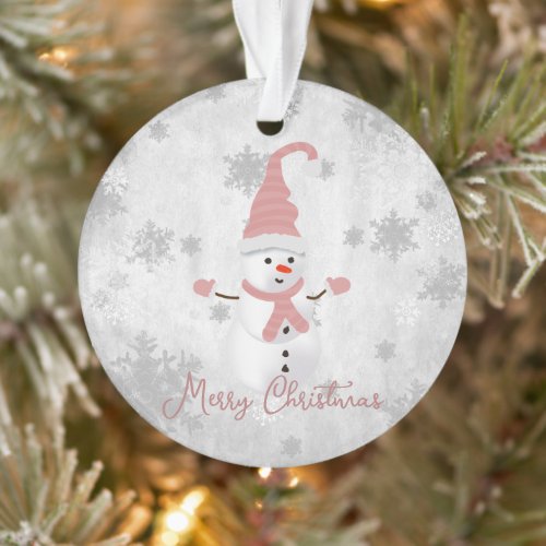 Pink Cute Snowman Holiday Ornament