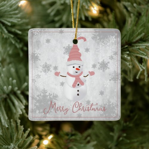 Pink Cute Snowman Holiday Ornament