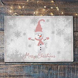 Pink Cute Snowman Holiday Placemat