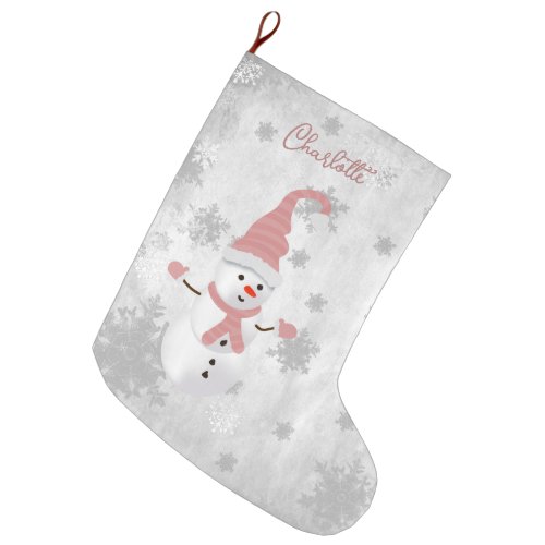 Pink Cute Snowman Holiday Stocking