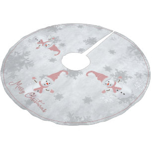 Pink Cute Snowman Tree Skirt