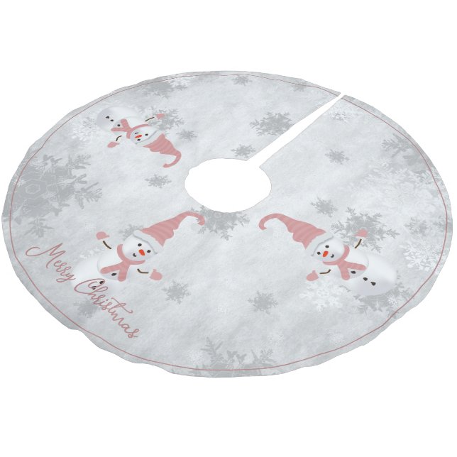 Pink Cute Snowman Tree Skirt (Angled)