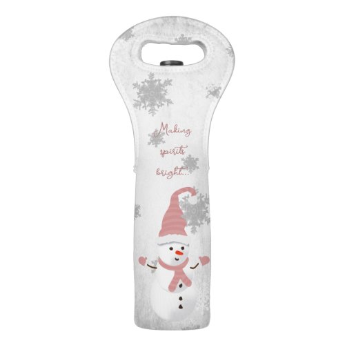 Pink Cute Snowman Wine Tote