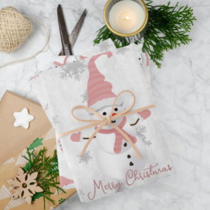 Pink Cute Snowman Wrapping Paper Sheets