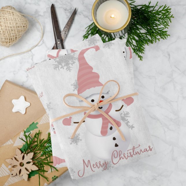 Pink Cute Snowman Wrapping Paper Sheets (Pink Cute Snowman Wrapping Paper Sheets)