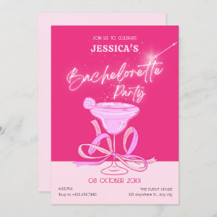 Pink cute sparkle bow cocktail bachelorette party invitation