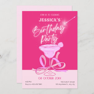 Pink cute sparkle bow cocktail birthday party invitation