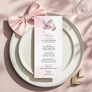 Pink & Cute Stork Baby Girl Shower Menu Card