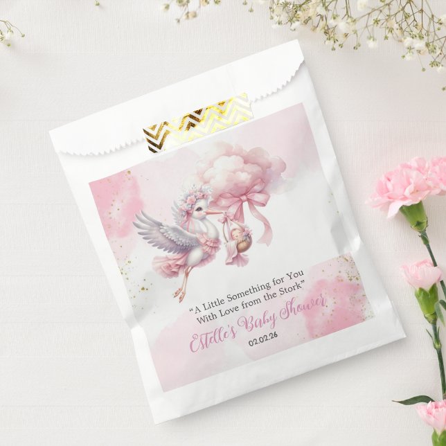 Pink cute Stork & Cloud Baby Girl Shower Favor Bag (Creator Uploaded)