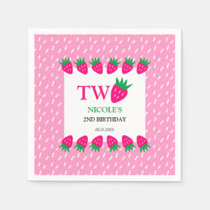 Pink Cute Strawberry Berry Sweet 2nd Birthday Napkins