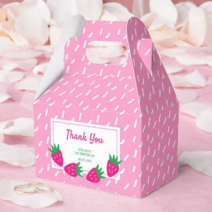 Pink Cute Strawberry Girl Birthday Thank You Favor Boxes