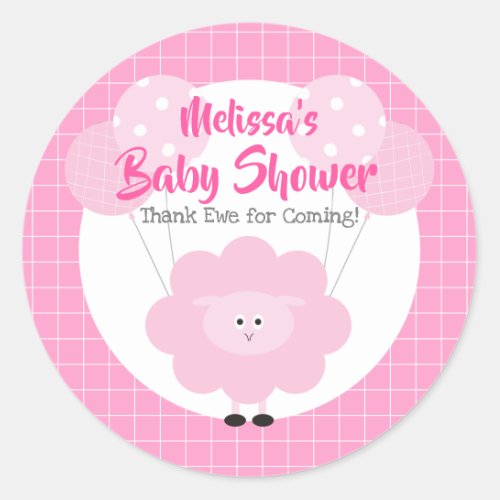 Pink Cute Sweet Lamb Modern Kawaii Baby Shower Classic Round Sticker