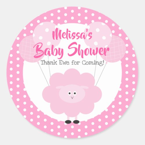 Pink Cute Sweet Lamb Simple Modern Baby Shower Classic Round Sticker