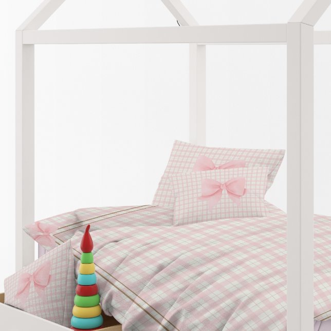 Pink Cute Sweet Plaid Girly Bow Nursery Pillow Case (Pink Cute Sweet Plaid Girly Bow Nursery Pillow Case)