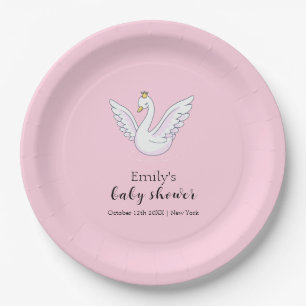 Pink Cute Sweet Princess Swan Baby Shower Welcome Paper Plates