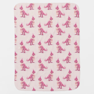 Pink cute t-rex dinasour with boa and party hat baby blanket
