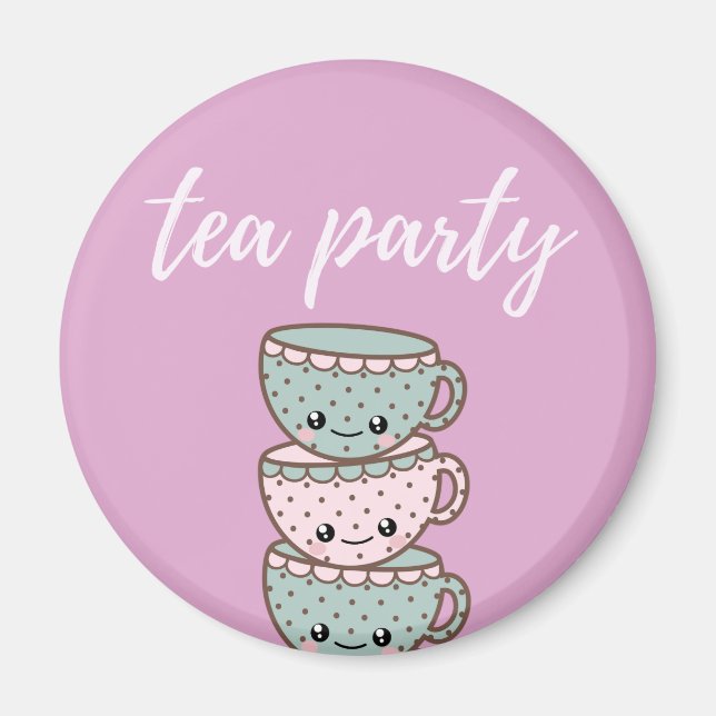 Pink Cute Tea Party Teacups Magnet (Front)