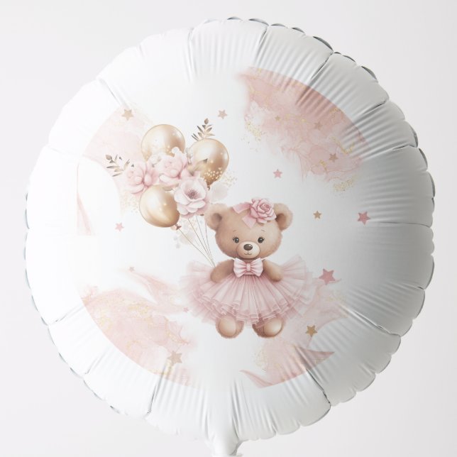 Pink Cute Teddy Bear Balloon Baby Shower Balloon (Front)