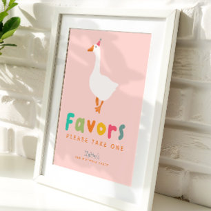 Pink Cute Two Silly Goose 2nd Birthday Favors Poster