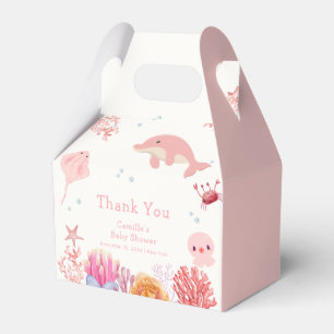 Pink Cute Under The Sea Dolphin Girl Baby Shower Favor Boxes