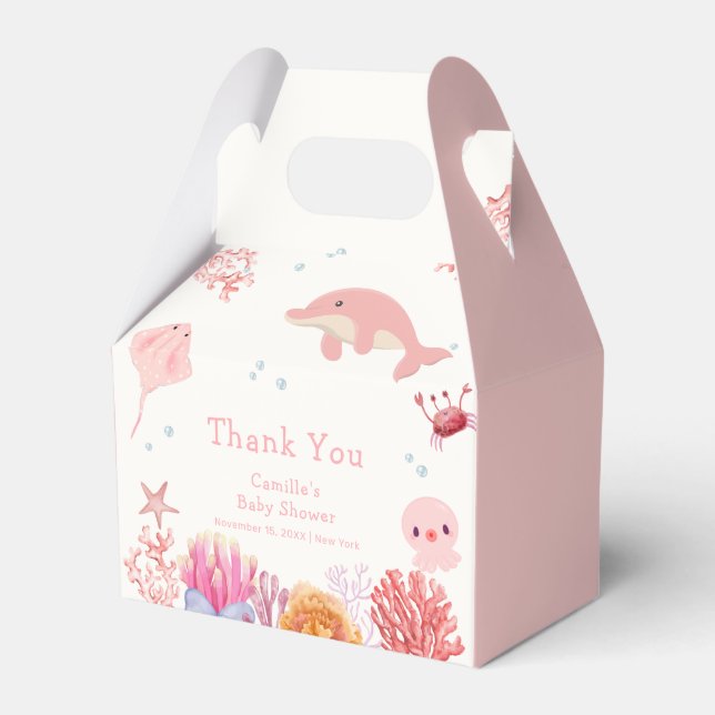 Pink Cute Under The Sea Dolphin Girl Baby Shower  Favor Boxes (Front Side)