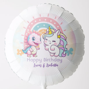 Pink Cute Unicorn dinosaurs rainbow Birthday party Balloon