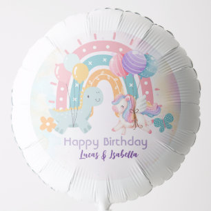 Pink Cute Unicorn dinosaurs rainbow Birthday party Balloon