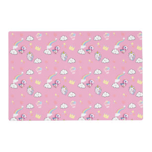 Pink Cute Unicorn dinosaurs rainbow Birthday party Placemat