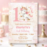 Pink Cute Unicorn Girl 1st Birthday Invitation