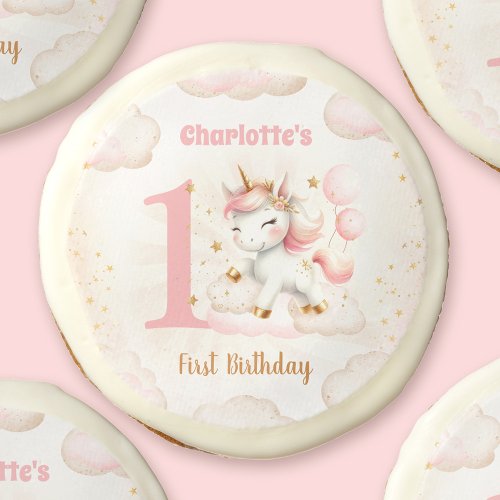 Pink Cute Unicorn Girl 1st Birthday Sugar Cookie