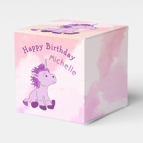 Pink Cute Unicorn Happy Birthday Name Favor Boxes