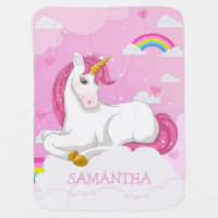 Pink Cute unicorn magical personalized gift girl B Baby Blanket