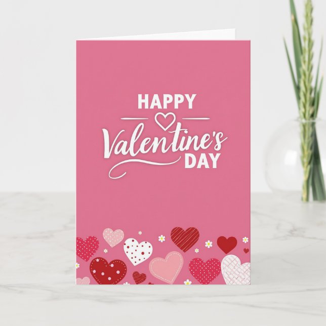 Pink Cute Valentines Day Dots Art Card (Front)