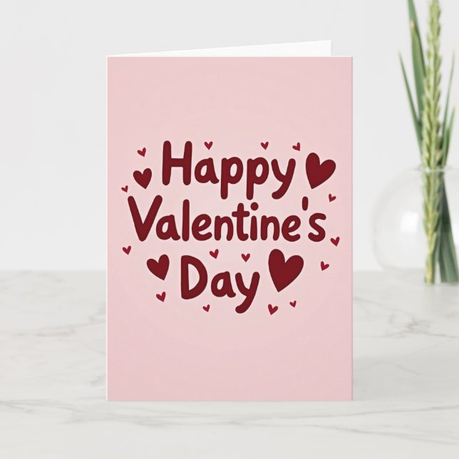 Pink Cute Valentines Day Love Card (Front)