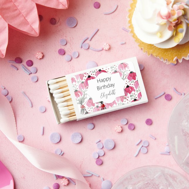 Pink Cute Watercolor Flowers Matchboxes (Insitu)