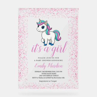 Pink cute watercolor unicorn baby shower acrylic sign