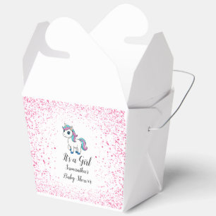 Pink cute watercolor unicorn baby shower Favor Boxes