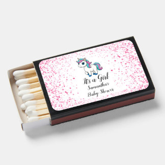 Pink cute watercolor unicorn baby shower Matchboxes