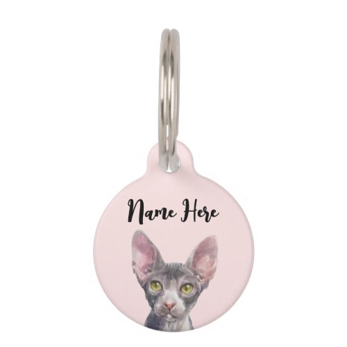 Pink Cute Watercolour Sphynx Cat Pet ID Tag