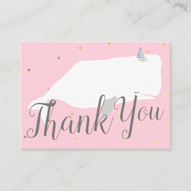 Pink Cute Whale Baby Shower Thank You  Enclosure Card (Front)