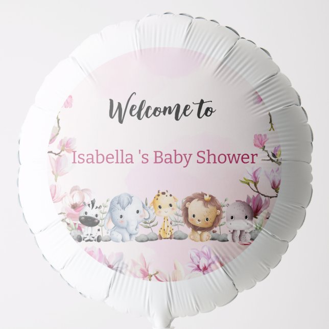 Pink Cute wild cub safari flower baby shower kids Balloon (Front)