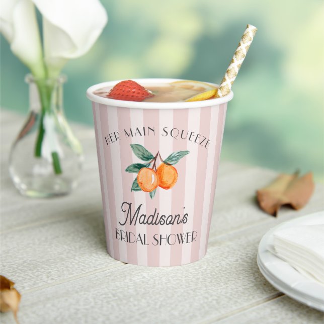 Pink Cutie Main Squeeze Citrus Bridal Shower Paper Cups (Insitu)